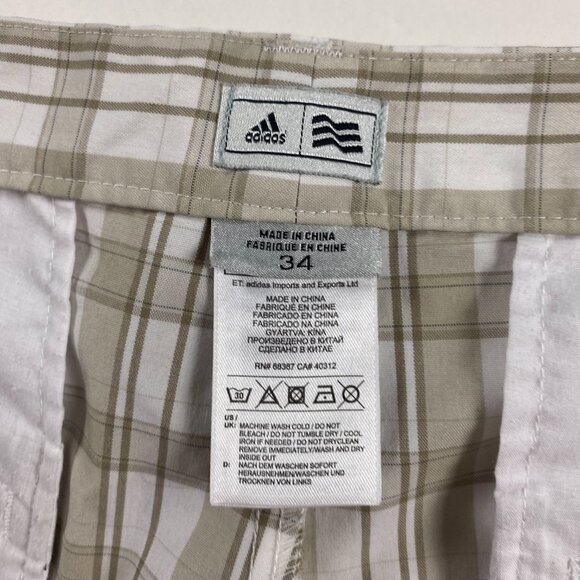Adidas Flat Front Golf Short Mens Size 34 Brown White Check Stretch - Picture 5 of 11